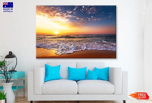 Beautiful Golden Sunset Over the Beach Wall Art Decor 100% Australian Made