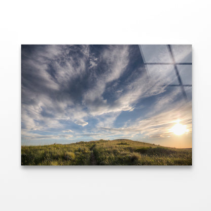 Sunset over a Grassland Trail Acrylic Glass Print Tempered Glass Wall Art 100% Made in Australia Ready to Hang