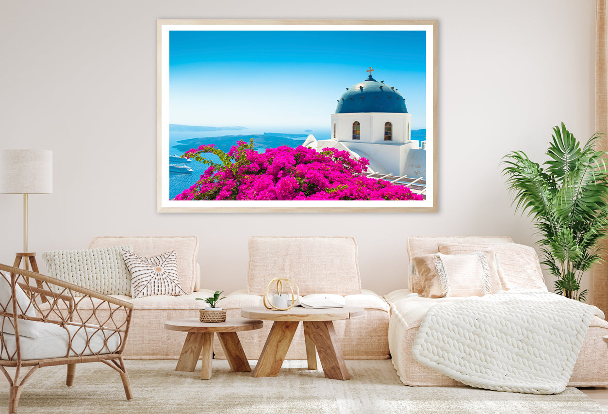 Pink Bougainvillea in Santorini Home Decor Premium Quality Poster Print Choose Your Sizes