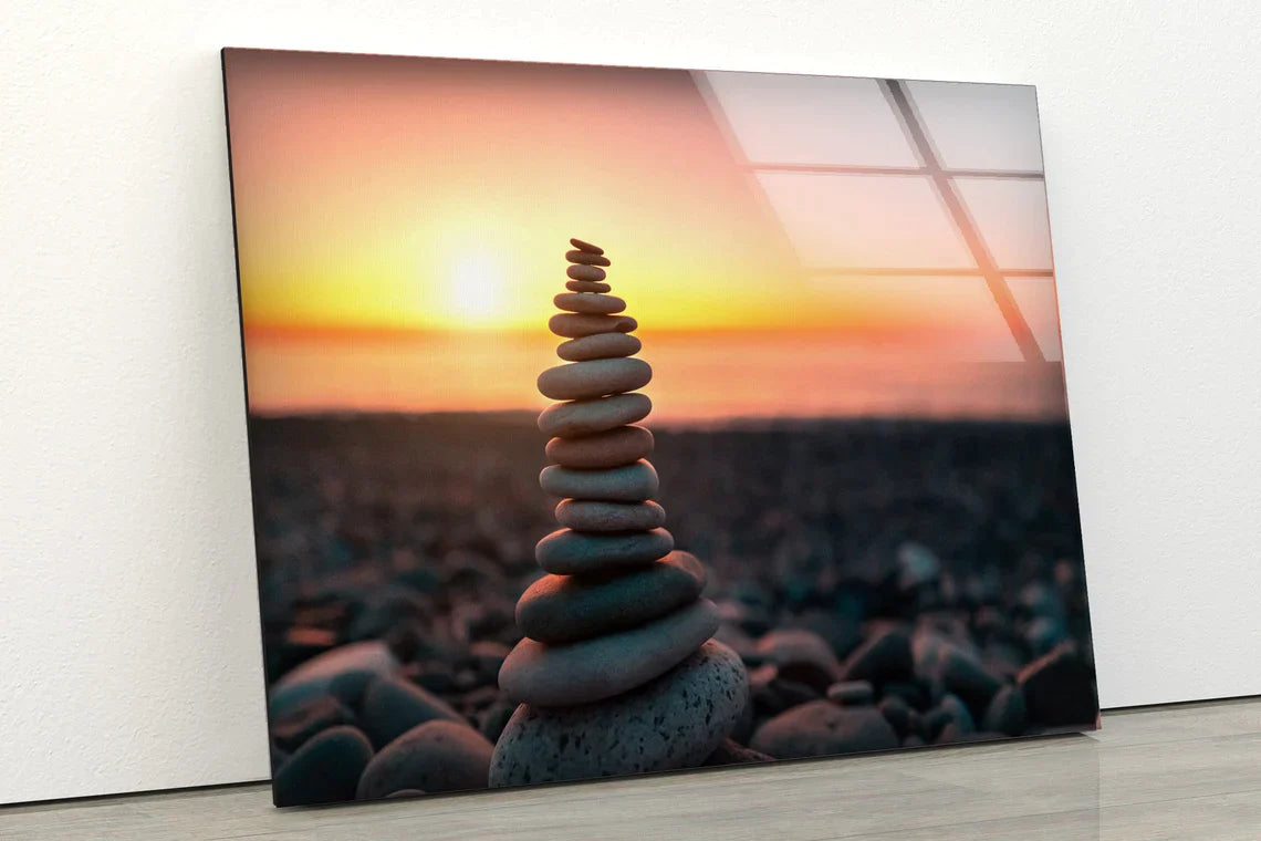 Zen Stones Sunset Sky UV Direct Aluminum Print Australian Made Quality