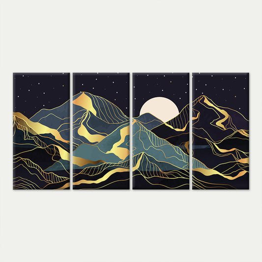 4pcs Abstract Gold Line Mountain Full Moon Wall Art Canvas Framed 45x80cm - High Quality Print 100% Australian Made Wall Canvas Ready to Hang
