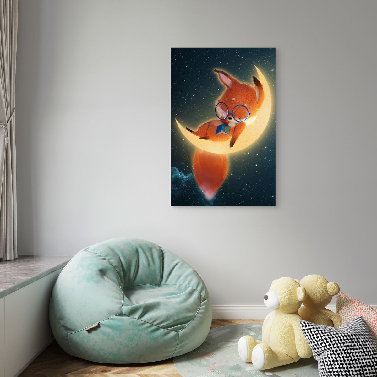 Cute Sleeping Fox Moon 40x60cm Metal Print Ready to Hang