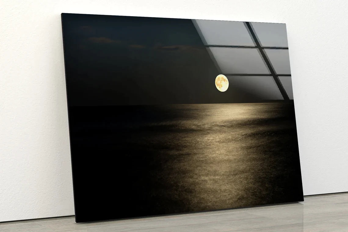 Moon Over Sea Night UV Direct Aluminum Print Australian Made Quality