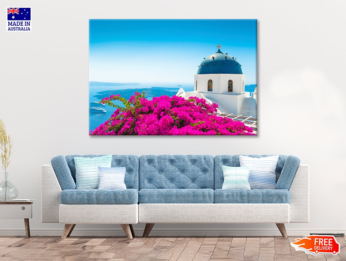 Pink Bougainvillea in Santorini Print 100% Australian Made