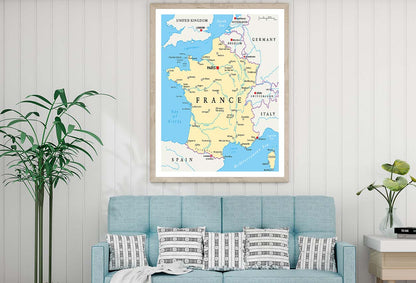 France Political Map with Capital Paris Home Decor Premium Quality Poster Print Choose Your Sizes