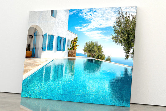 Swimming Pool, White House, Sky Acrylic Glass Print Tempered Glass Wall Art 100% Made in Australia Ready to Hang