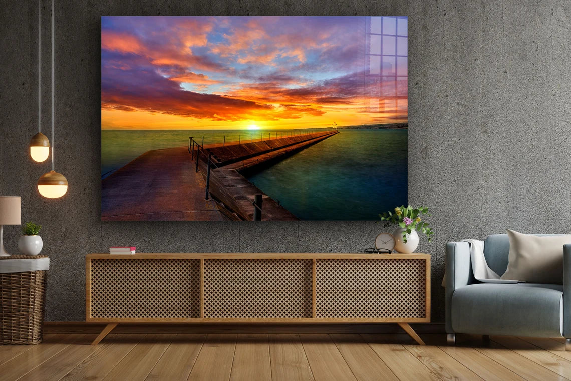 Breakwater Sunset Sky UV Direct Aluminum Print Australian Made Quality