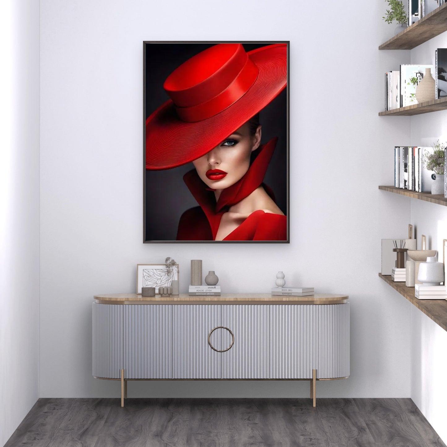 Modern Minimalist Red Top Hat Woman Fashion Home Decor Premium Quality Poster Print Choose Your Sizes