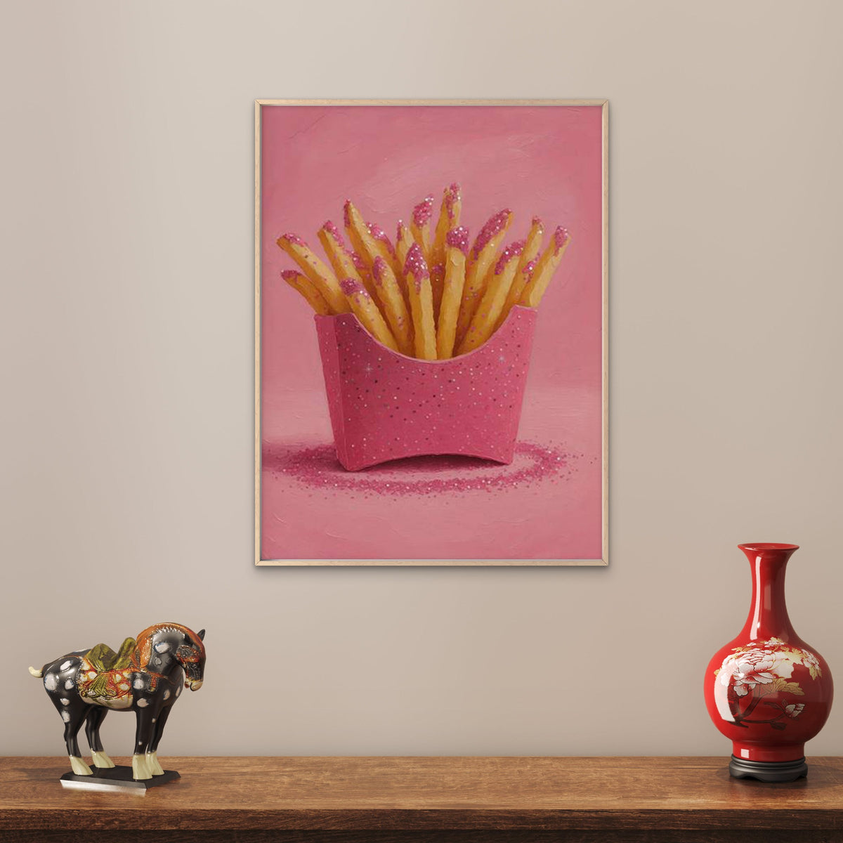 Pink Glittering French Fries Art Fashion Home Decor Premium Quality Poster Print Choose Your Sizes