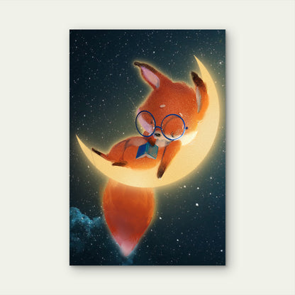 Cute Sleeping Fox Moon 60x90cm Metal Print Ready to Hang