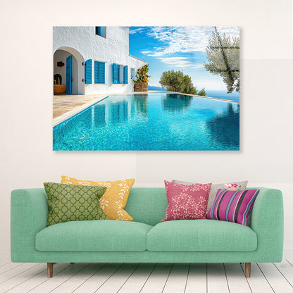 Swimming Pool, White House, Sky Acrylic Glass Print Tempered Glass Wall Art 100% Made in Australia Ready to Hang