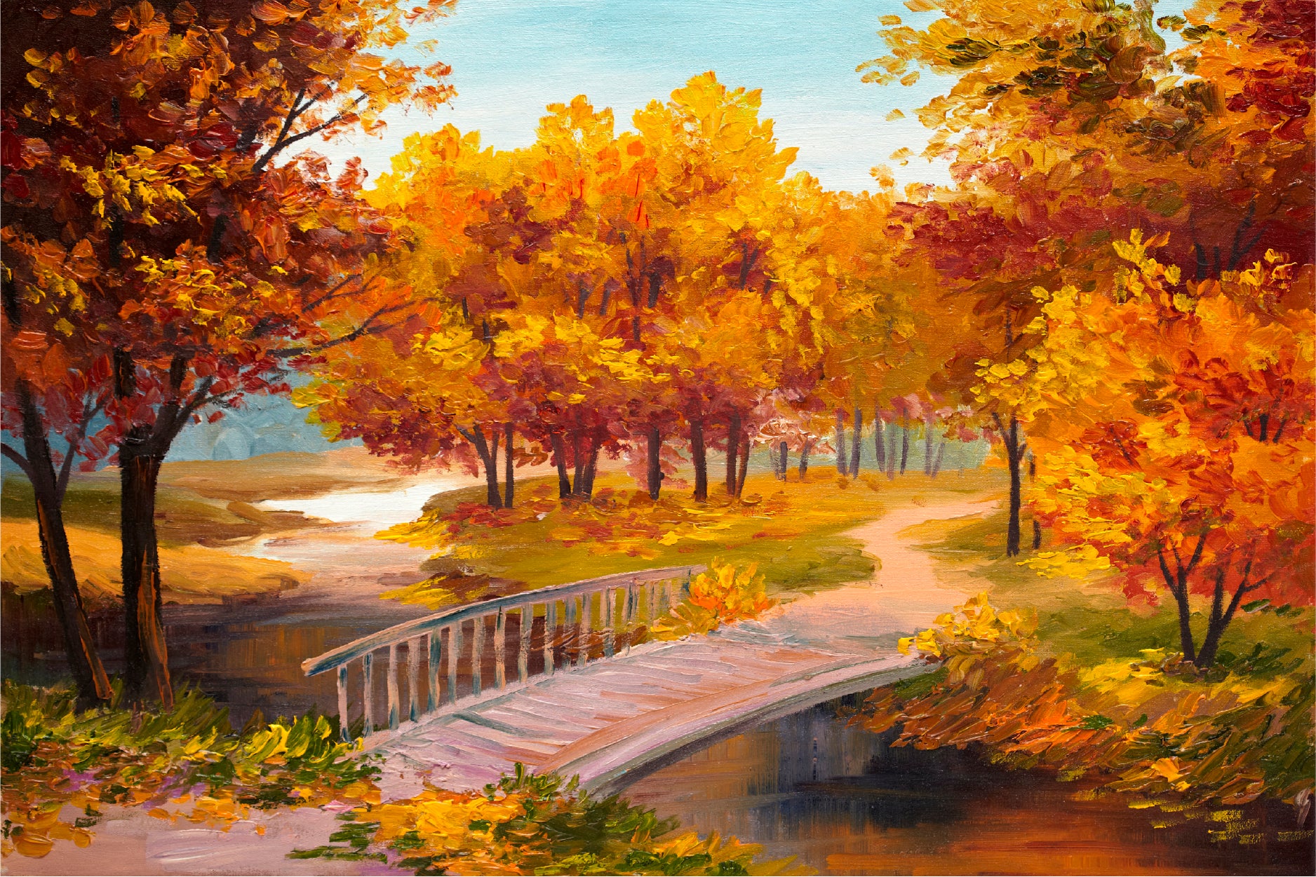 Autumn Forest 2024 with Bridge - Original Acrylic Painting