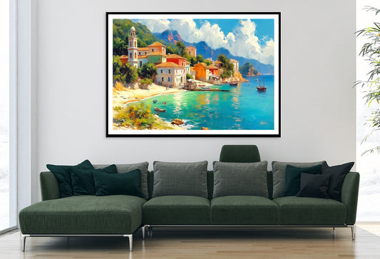 Town with Beach, Houses, Trees Home Decor Premium Quality Poster Print Choose Your Sizes