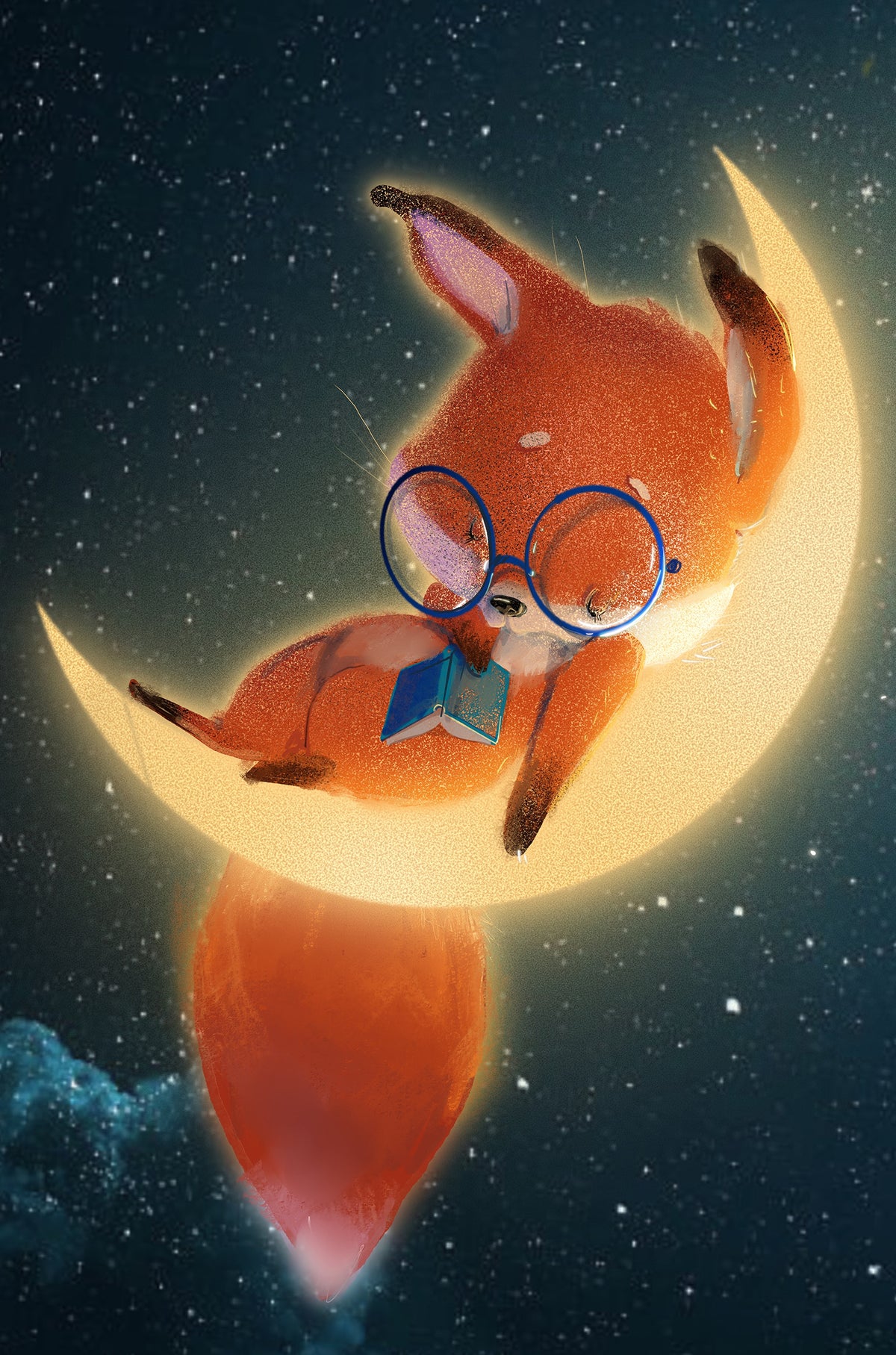 Cute Sleeping Fox Moon 60x90cm Metal Print Ready to Hang