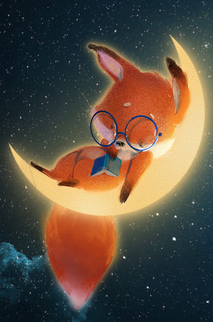 Cute Sleeping Fox Moon 60x90cm Metal Print Ready to Hang