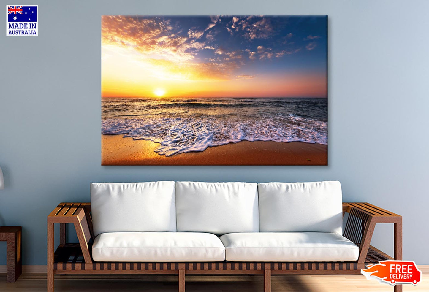 Beautiful Golden Sunset Over the Beach Wall Art Decor 100% Australian Made