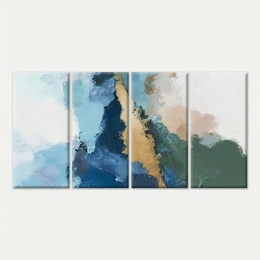 4pcs Modern Abstract Navy Blue Sage Green Gold Wall Art Canvas Framed 45x80cm - High Quality Print 100% Australian Made Wall Canvas Ready to Hang