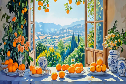 Mountains Through Orange Table Window Wall Art Decor 100% Australian Made