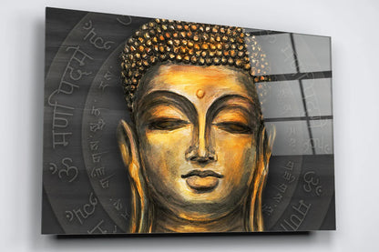 Yellow Gold Buddha Acrylic Glass Print Tempered Glass Wall Art 100% Made in Australia Ready to Hang