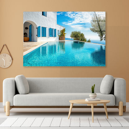 Swimming Pool, White House, Sky Acrylic Glass Print Tempered Glass Wall Art 100% Made in Australia Ready to Hang