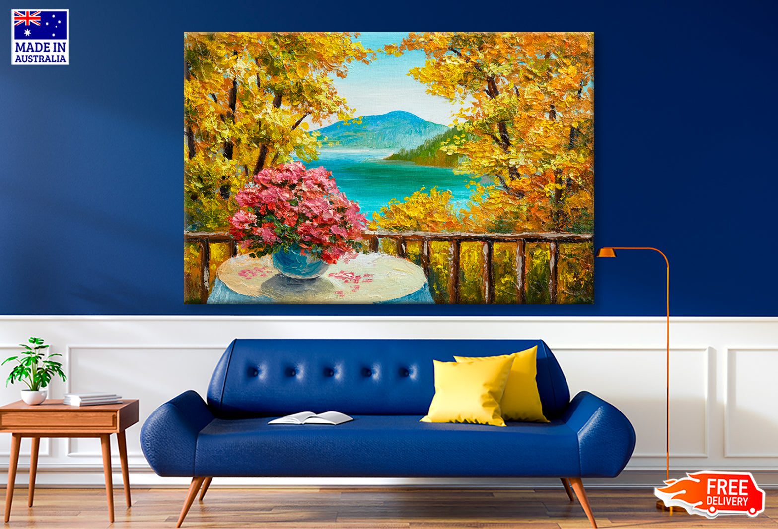 Colorful Autumn Forest, Mountain Lake Oil Painting Limited Edition High Quality Print