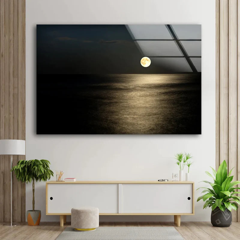 Moon Over Sea Night UV Direct Aluminum Print Australian Made Quality