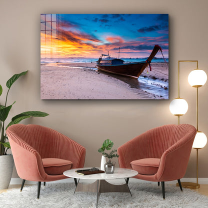 Boat at the Sunset Sky UV Direct Aluminum Print Australian Made Quality