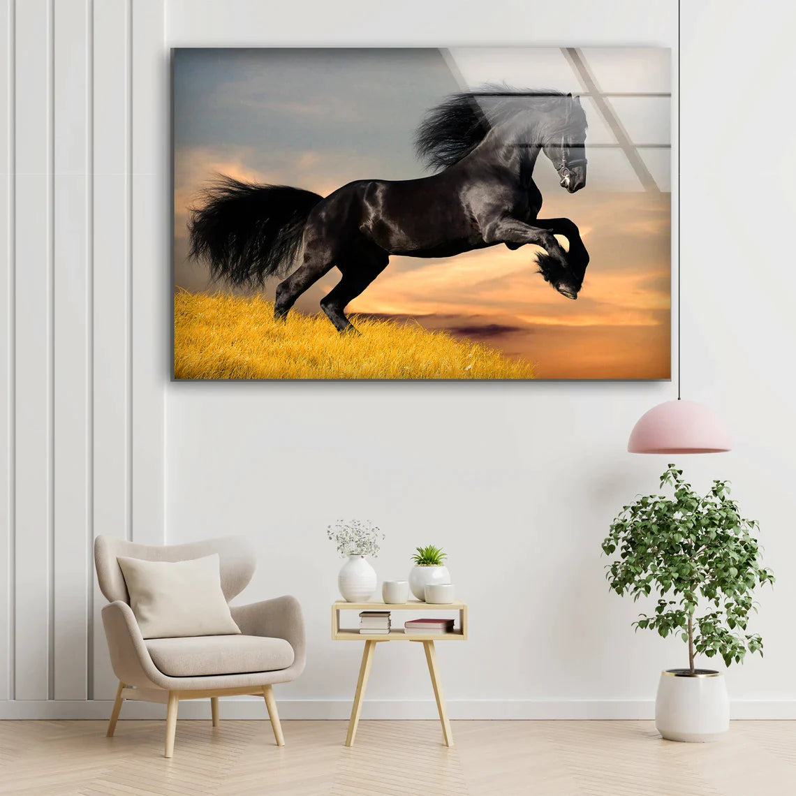 Running Black Horse UV Direct Aluminum Print Australian Made Quality