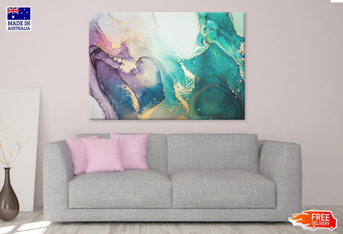 Blue Pink Gold Abstract Fluid Art Print 100% Australian Made