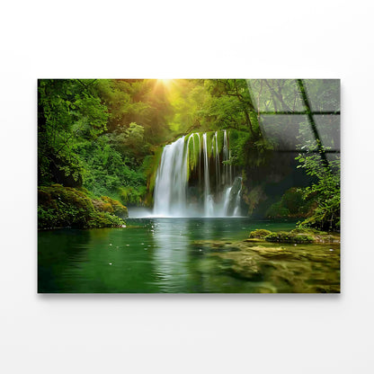 View of Waterfall in the Jungle Acrylic Glass Print Tempered Glass Wall Art 100% Made in Australia Ready to Hang