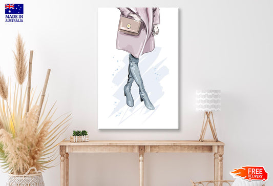 Pink Lady with Peach Colored Bag Wall Art Limited Edition High Quality Print