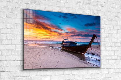 Boat at the Sunset Sky UV Direct Aluminum Print Australian Made Quality