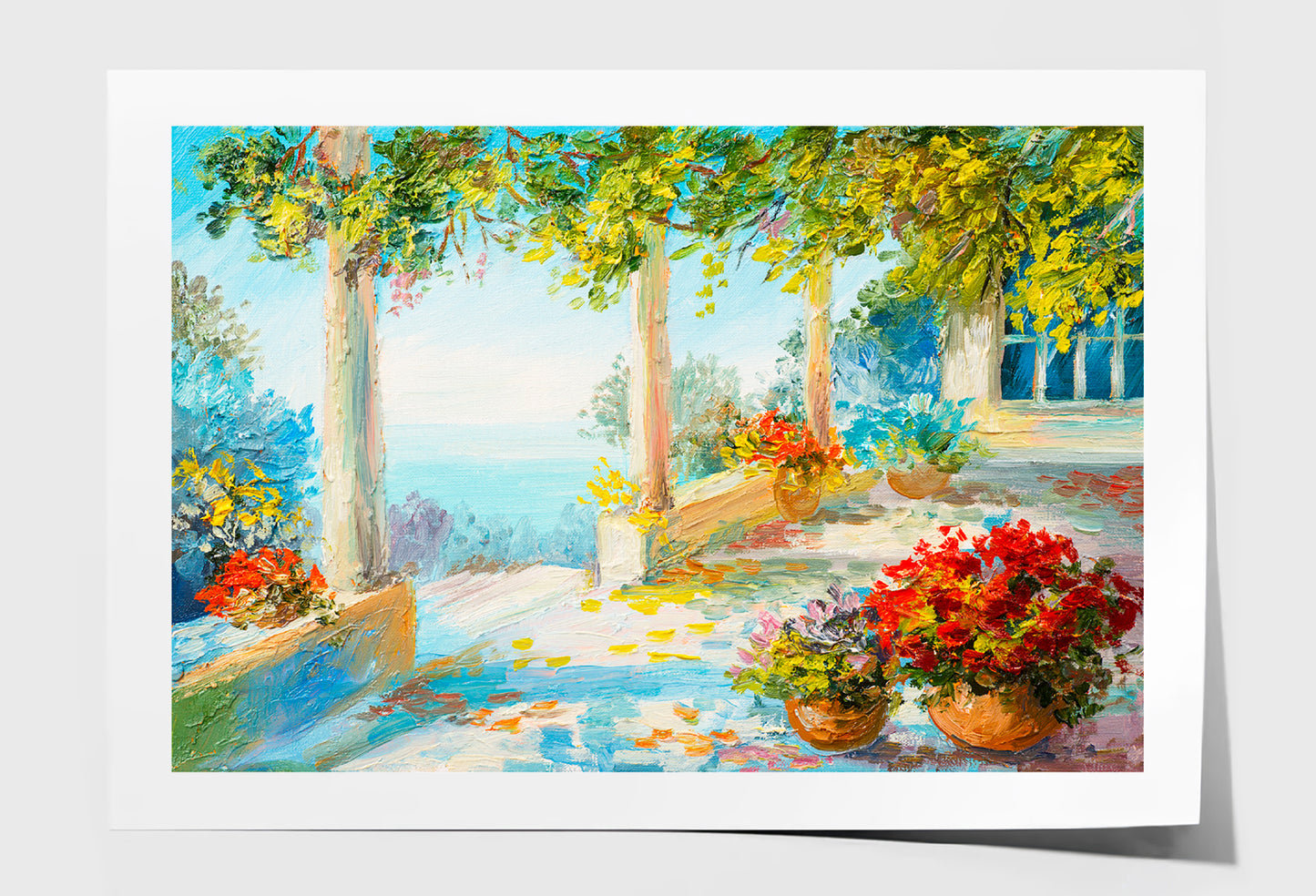 Flower Vase & Terrace Near The Sea Oil Painting Wall Art Limited Edition High Quality Print Unframed Roll Canvas None