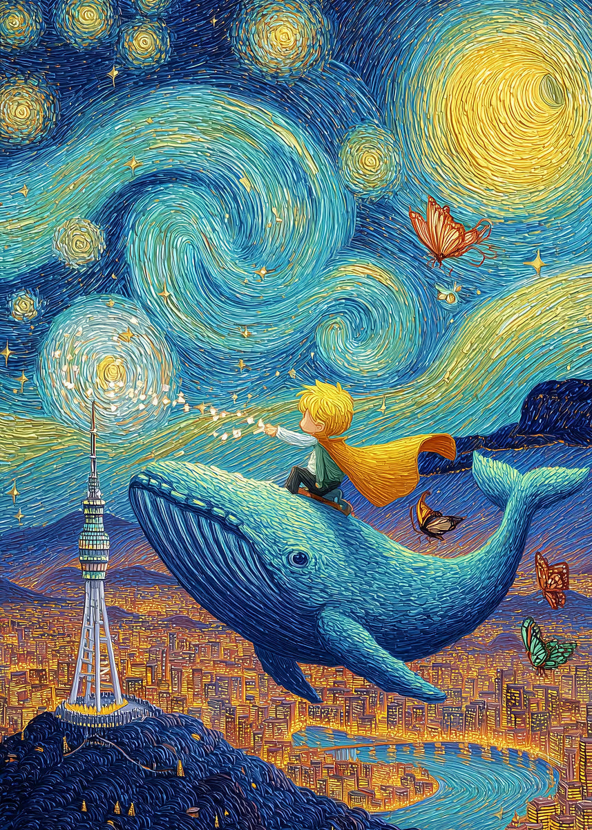 Starry Sky Whale Prince 60x90cm Metal Print Ready to Hang