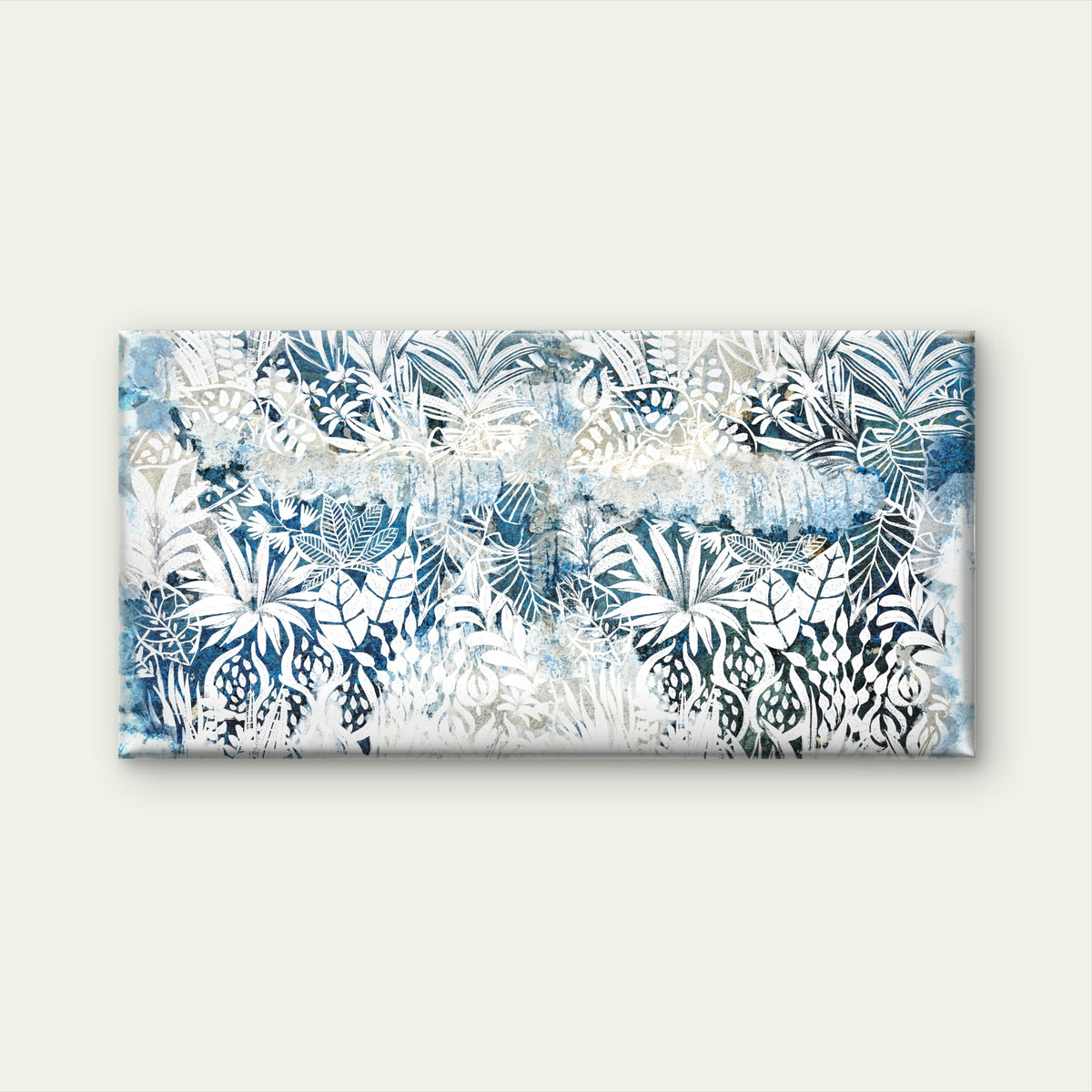 Distressed Blue Tropical Leaf Abstract Painting Wall Art Canvas Office Home Room Framed 120x60cm