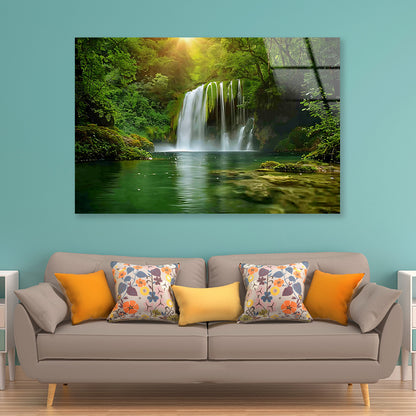 View of Waterfall in the Jungle Acrylic Glass Print Tempered Glass Wall Art 100% Made in Australia Ready to Hang