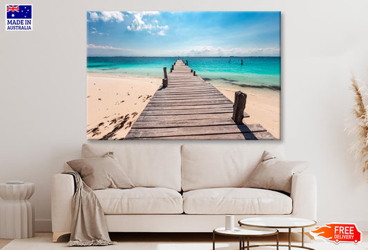 Wooden Pier on Caribbean Beach, Cancun, Isla Mujeres  Wall Art Decor 100% Australian Made