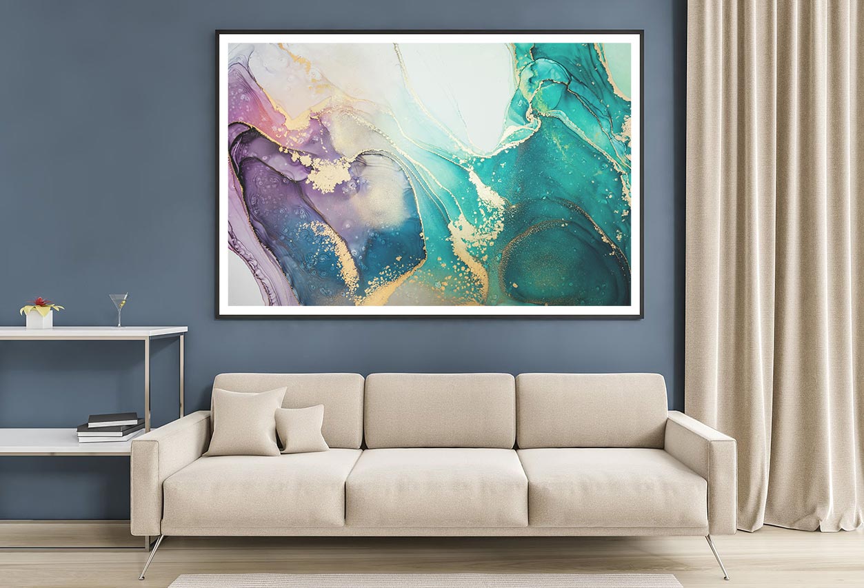 Blue Pink Gold Abstract Fluid Art Home Decor Premium Quality Poster Print Choose Your Sizes