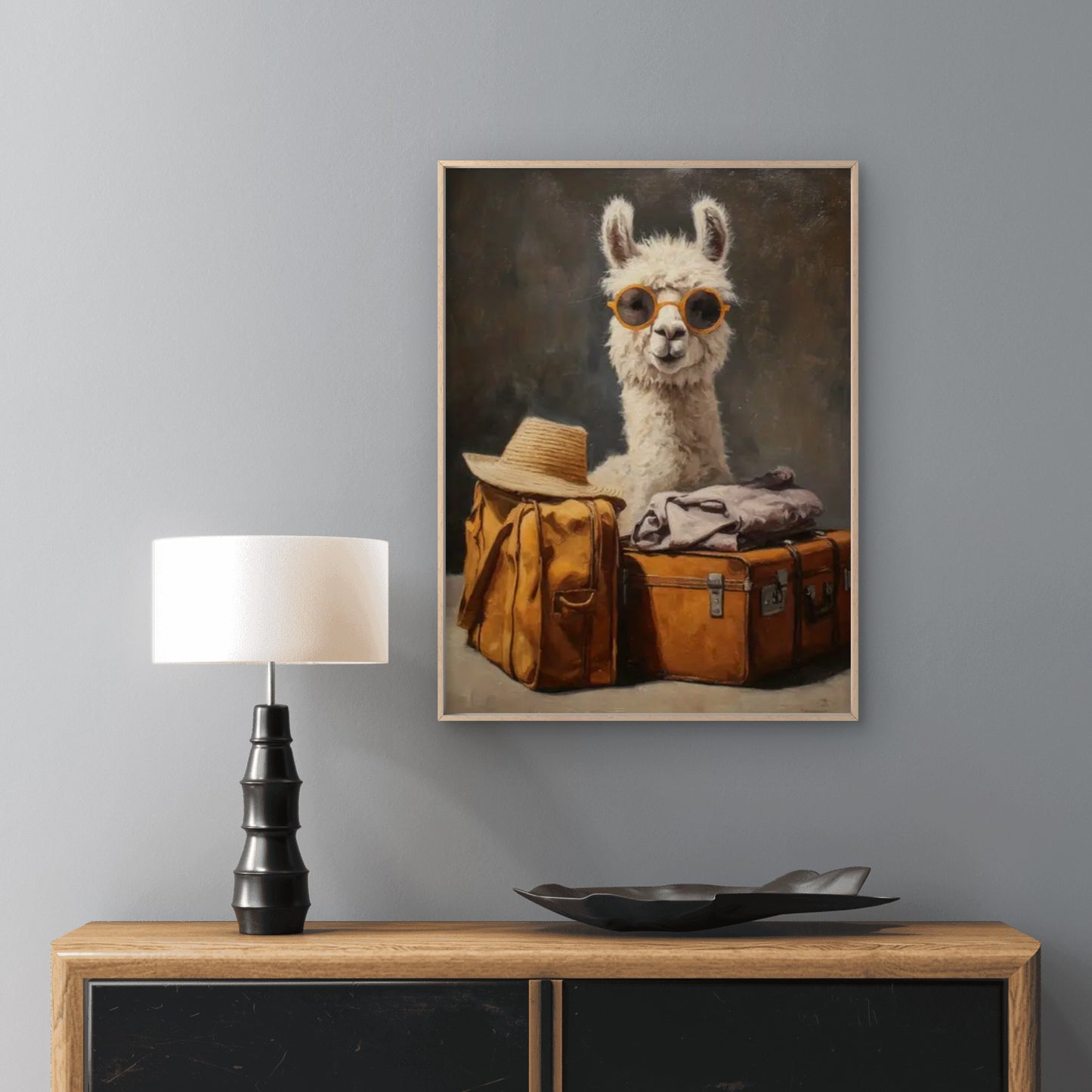 Charming Alpaca in Fashion Glasses and Tote Bag Fashion Home Decor Premium Quality Poster Print Choose Your Sizes