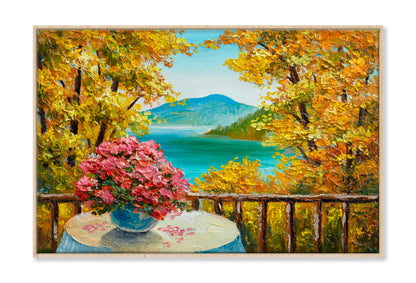 Colorful Autumn Forest, Mountain Lake Oil Painting Limited Edition High Quality Print Canvas Box Framed Natural