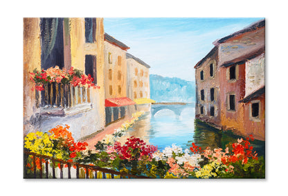 Oil Painting Canal In Venice Italy Limited Edition High Quality Print Stretched Canvas None