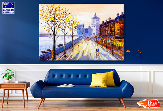 Sea Coast & City Street View Oil Painting Wall Art Limited Edition High Quality Print