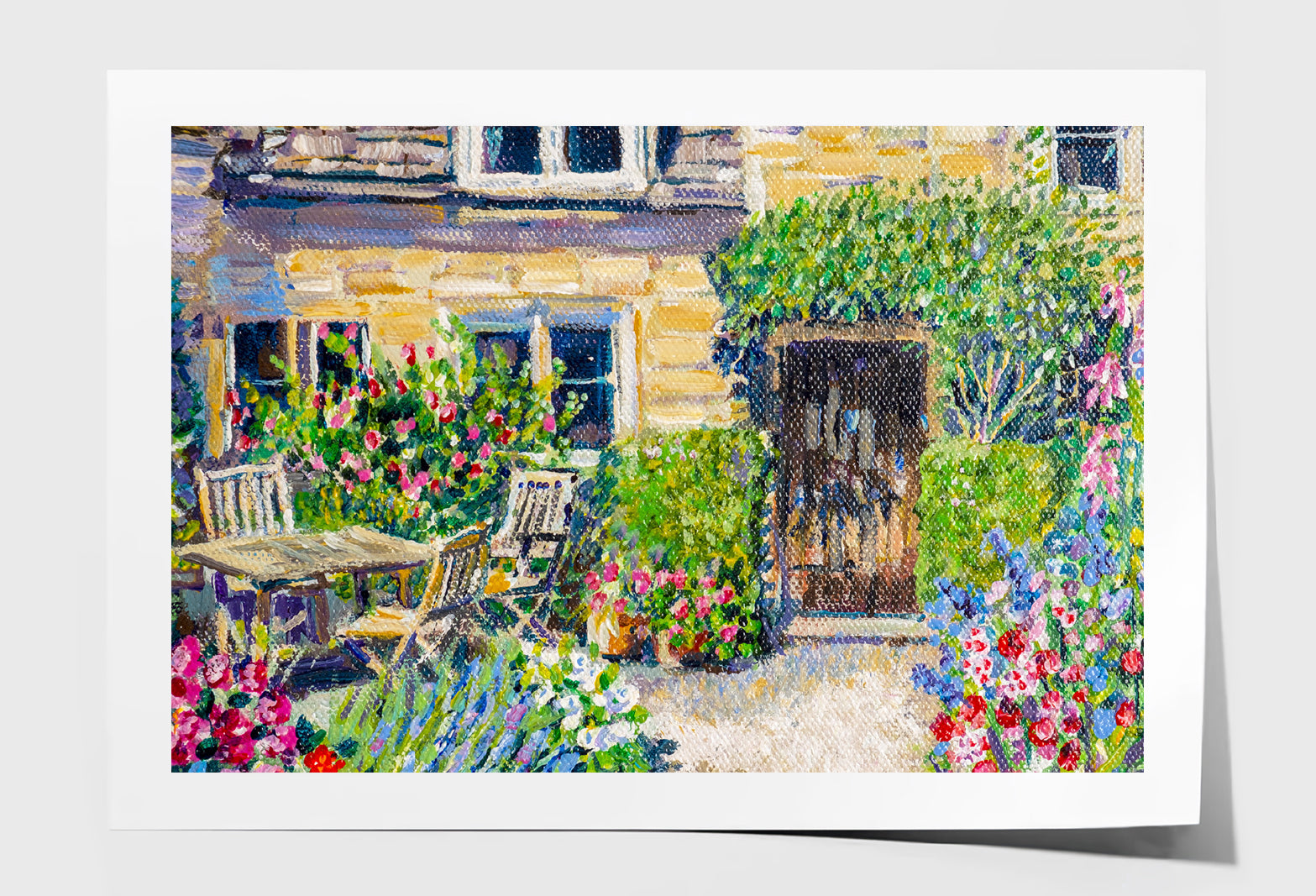 Patio Garden Table with Plants Oil Painting Wall Art Limited Edition High Quality Print Unframed Roll Canvas None