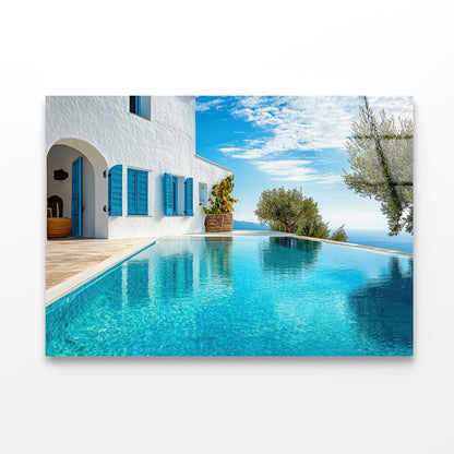 Swimming Pool, White House, Sky Acrylic Glass Print Tempered Glass Wall Art 100% Made in Australia Ready to Hang