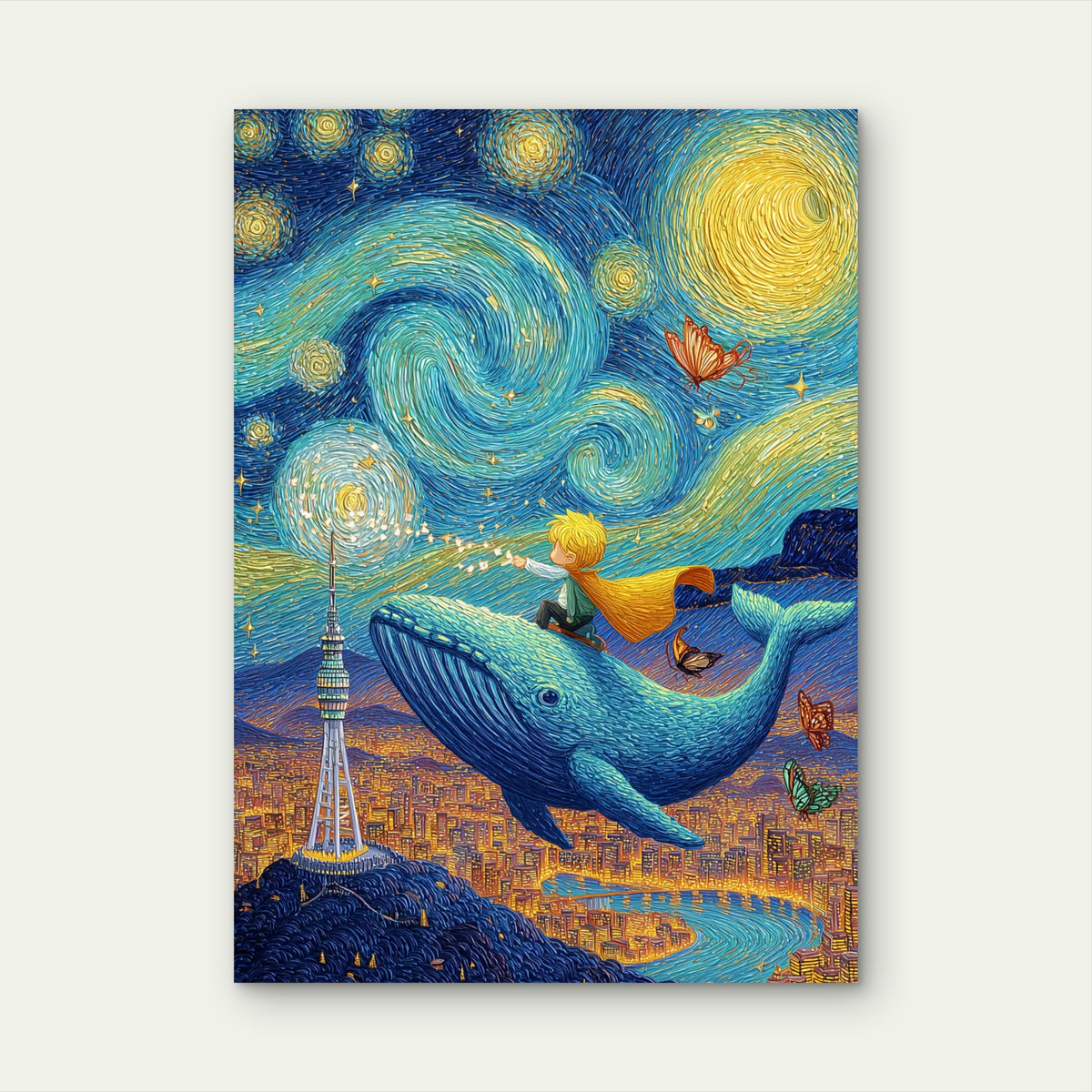 Starry Sky Whale Prince 60x90cm Metal Print Ready to Hang