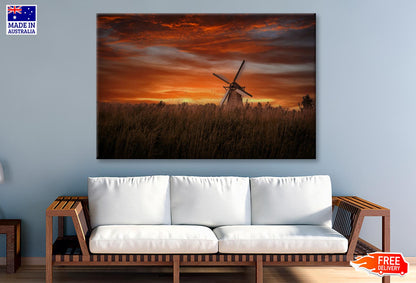 Old Windmills in Kinder Dijk at Dramatic Sunset, Netherland Wall Art Decor 100% Australian Made