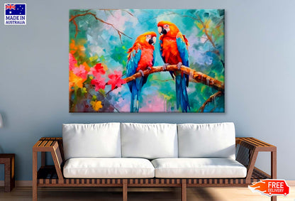 Watercolor Macaw On  Branch Wall Art Limited Edition High Quality Print