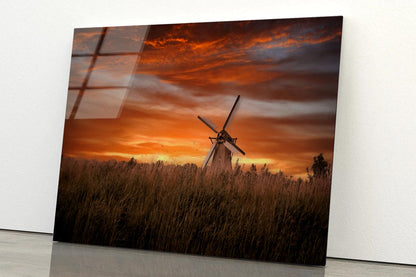 Old Windmills in Kinder Dijk at Dramatic Sunset, Netherland Acrylic Glass Print Tempered Glass Wall Art 100% Made in Australia Ready to Hang