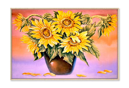 Sunflowers Vase Oil Painting Wall Art Limited Edition High Quality Print Canvas Box Framed Natural