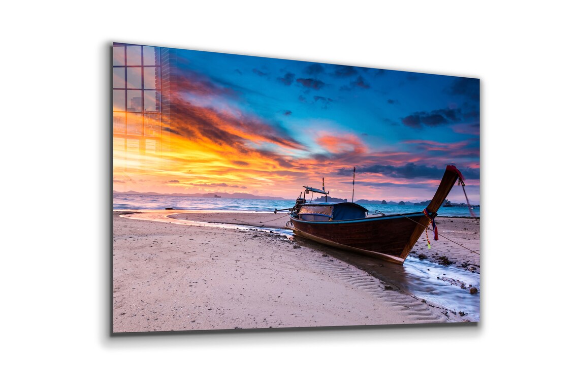 Boat at the Sunset Sky UV Direct Aluminum Print Australian Made Quality